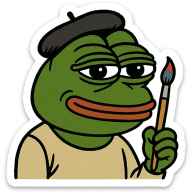 Pepe the Frog as an artist with beret and paintbrush, meme style sticker