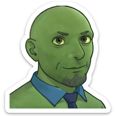 bald man with beard and blue collard shirt  sticker