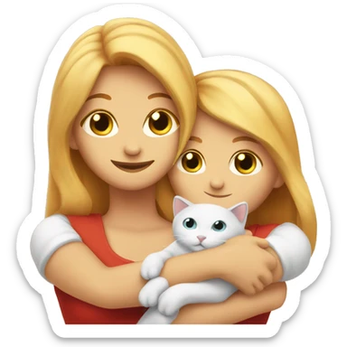 A red cat in the arms of two blondes sticker