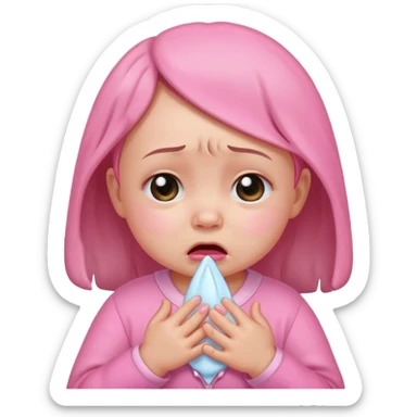 a portrait of crying baby girl, wearing pink clothes sticker