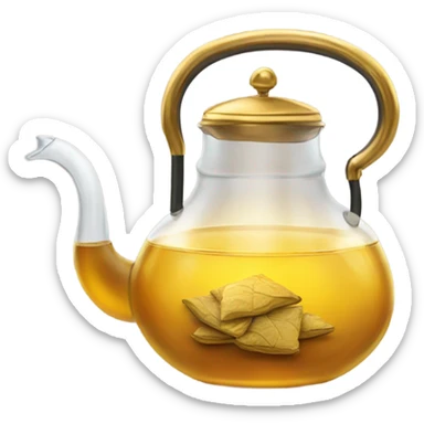 glass tea kettle with gold tea sticker