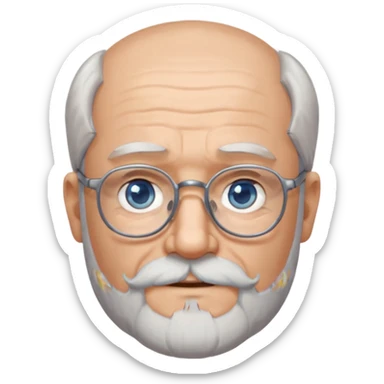Create me an emoji of an old man. Gray short size hair. Gray full beard. Squarer Glasses. Blue eyes. Little smile sticker