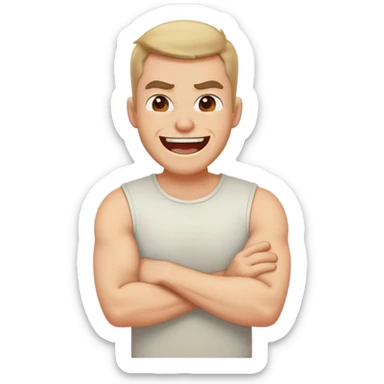 Arms crossed around neck angry laughing guy sticker