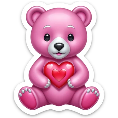 diamond bear pink  with a red heart de cuerpo entero sticker