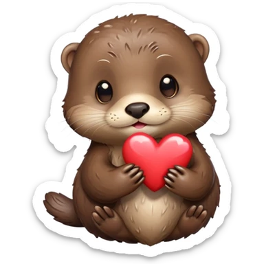 otter holding a heart sticker