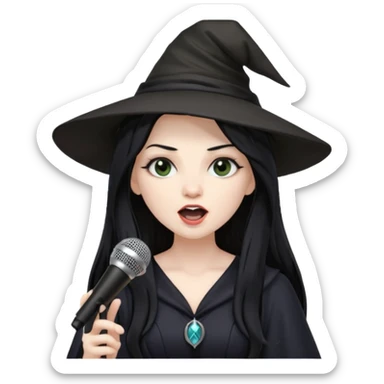 Witch singing with micro, half body sticker