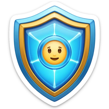Glowing shield protecting cells, anti-inflammatory compounds, calm energy waves, clean simple emoji style sticker