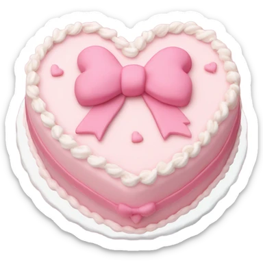 Pastel pink heart shaped cake with fancy icing and bows sticker