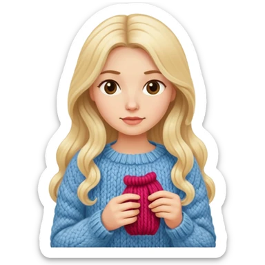 Blonde long hair lady knitting a sweater sticker