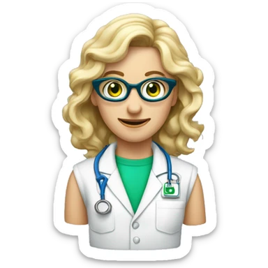Enfermera vestida de verde, rubia pelo rizado, ojos azules con gafas  sticker