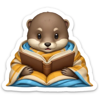 otter cozy in blanket with beige book sticker