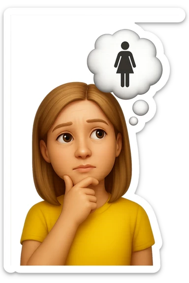 emoji stile iphone di una donna con nuvoletta di pensiero con all'interno la toilet per donne, iperrealistico 4k sticker