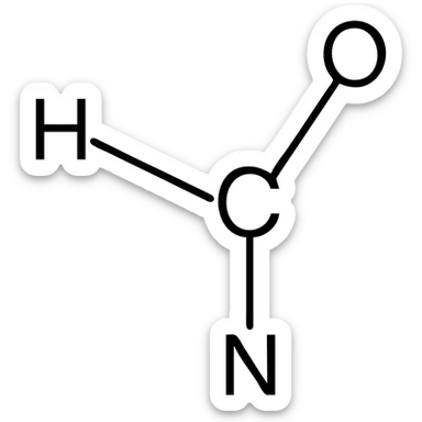 Add atom labels C, H, O, N to the branched molecule, keeping the structural formula style, with no background. sticker
