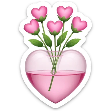 clear heart-shaped vase with pink heart-shaped flowers minimalistic and elegant sticker