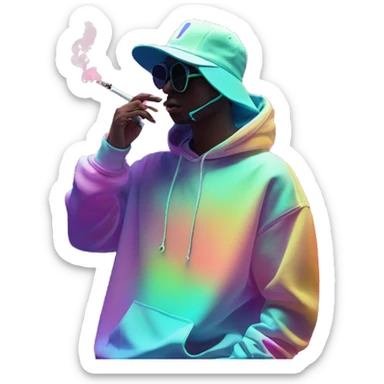Multicoloured neon Vaporwave person smoking wearing hoodie dancing hip hop bucket hat tropical Skater fashion aesthetic baggy clothes graphic t shirt 420 sticker