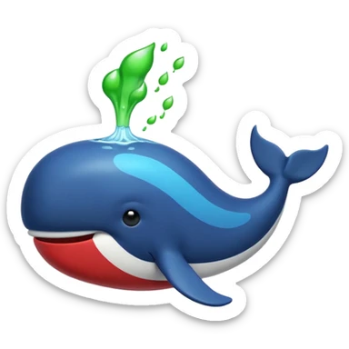 spouting whale emoji, in blue, red, green, black, yellow sticker