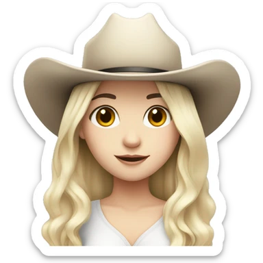 pale skin girl with black hair with a cowboy hat sticker