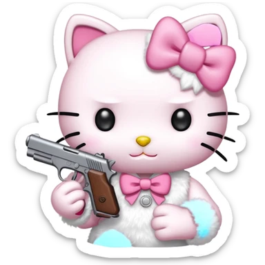 Hello Kitty with a small handgun sticker