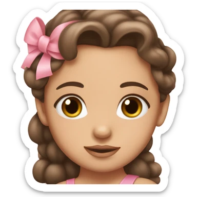 Brunnete hair girl with brown eyes and a baby pink bow in her hair sticker