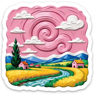 van gogh slop style pink SPAM art landscape sticker