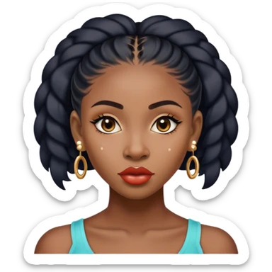 young nigeria black lady, with 2 piercings at the upper part of her ear cartilage and one on her ear lobe, with a chiseled face, a very kissable lips well curved, beautiful eyes too, a dot at the top of her lips sticker