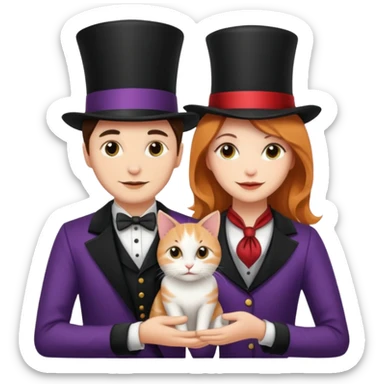 magician couple and their pet cat sticker