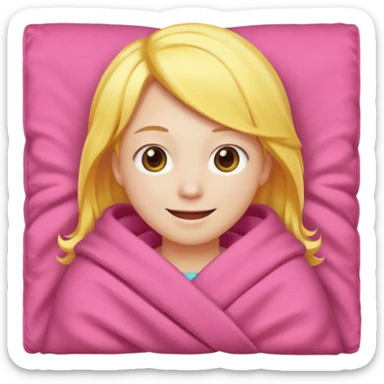 happy smile emoji red cheeks in pink blanket yellow hair sticker