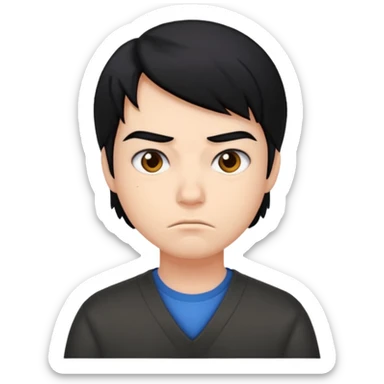 college student with annoyed face , black hair sticker