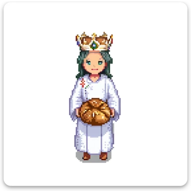 Portrait of the same baker character in every level, realistic skeuomorphism style, consistent lighting and pose, transcendent baker with infinite bread crown, robes woven from light and shadow, divine aura radiating sticker