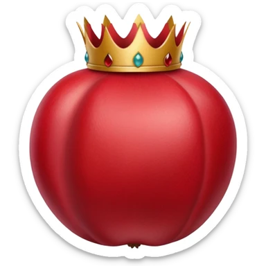 whole pomegranate with a round, red outer shell and a crown-like top sticker