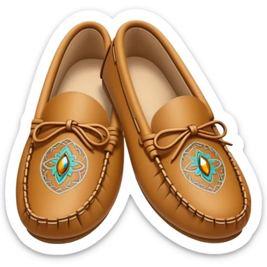 tan moccasins with design sticker