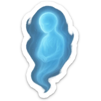 soul represented as a glowing blue spirit, ethereal and floating, mystical, soft light, transparent, spiritual essence sticker