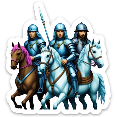 sybthwave ultra HD style, photo-realistic - The Four Horsemen of the Apocalypse, based on a graphic by Albrecht Dürer sticker