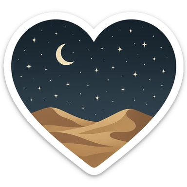heart with a starry desert night theme, clean digital illustration sticker