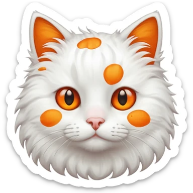 A white cat that have a orang in round part sticker