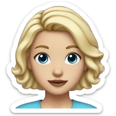 blonde girl with medium length hair, blue eyes, thick brows and eyeliner sticker