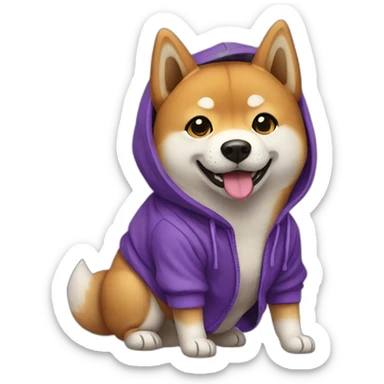 shiba inu with purple hoodie sticker