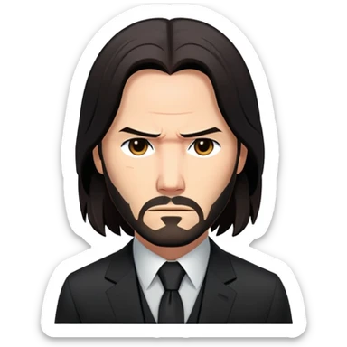 John Wick character with long dark hair, black suit, and serious expression sticker