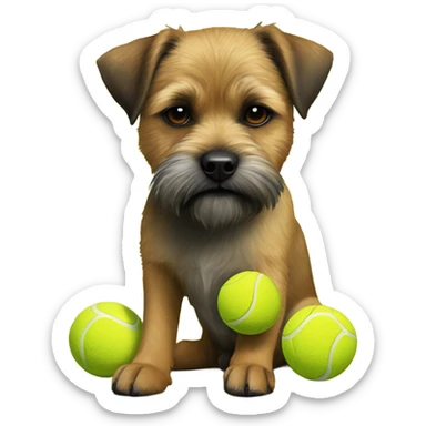 Border Terrier sitting with tennis ball on her paws make the ball smaller but use this image sticker