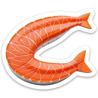 raw salmon fillet, boneless, orange-pink, clean muscle lines, tapered, curved, moist smooth texture, fine fat layer, no skin, no lemon, no faces, clean 3D, soft shadows, transparent background, emoji scale sticker