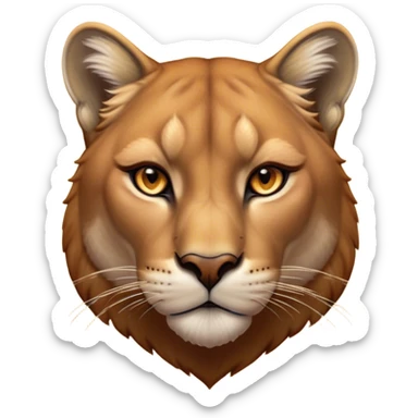 Cinematic Noble Cougar Portrait Emoji, Poised and regal, with a lithe, muscular build and a sleek, tawny Fur with subtle dark accents, deep-set soulful amber eyes, Simplified yet sharp and sophisticated features, highly detailed, glowing with a warm, dignified glow, high shine, intelligent and stealthy, stylized with an air of wild elegance, focused and attentive, soft glowing outline, capturing the essence of a watchful and confident predator, so majestic it feels as though it could silently pounce out of the screen with effortless authority! sticker