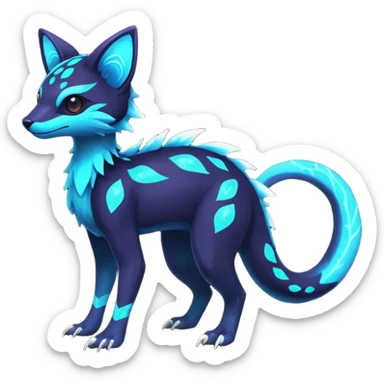 Rare realistic dark-neon glowing bioluminescent edgy badass epic pretty beautiful handsome gorgeous aesthetic colorful vibrant Vernid-Trico-species-Fakemon-creature by LiLaiRa, 4 legs, 1 tail, random markings, (full body) sticker