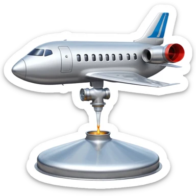 Airplane wing fuel tank being filled with jet fuel from under ground hydrant sticker