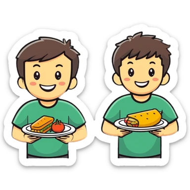 boys enjoying food together sticker