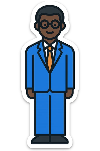 A dark-skinned man in a suit with glasses, full-length sticker