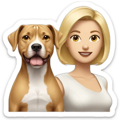 Blond lady with shoulder length bob haircut and a Pitbull dog sticker