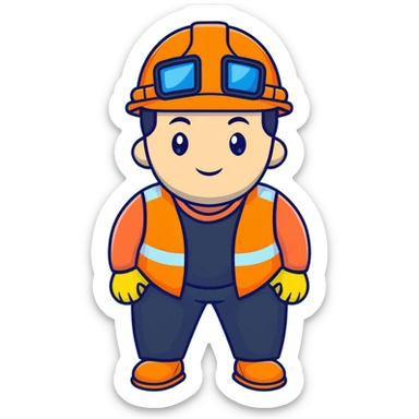 Chinese man wearing orange safety helmet and high visibility vest sticker