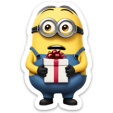 Sad minion giving a gift  sticker