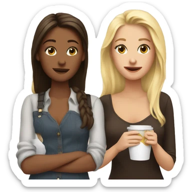 2 friends drinking coffee one blonde and the other brunette sticker