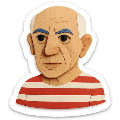 auto portrait of Pablo Picasso in paper craft style sticker